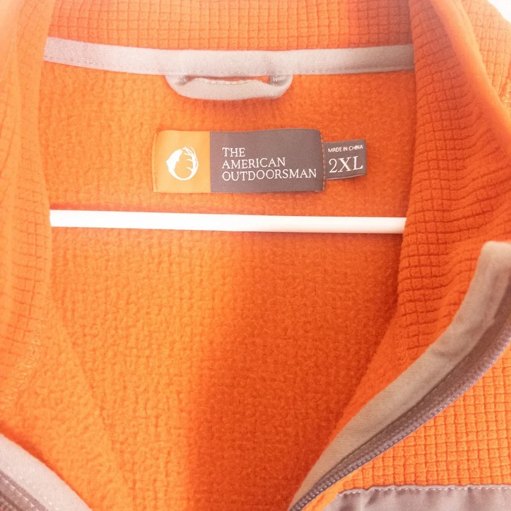 The American Outdoorsman Mens 2XL Orange Waffle Knit Full Zip Fleece Jacket